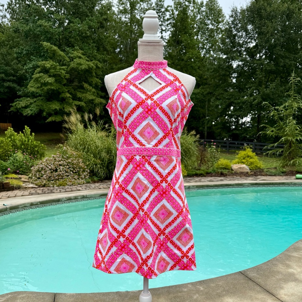Gretchen Scott Diamond Print Halter Dress